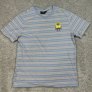 Nickelodeon Shirt Boys Large Spongebob Embroidered Cartoon Classic Stripes Basic